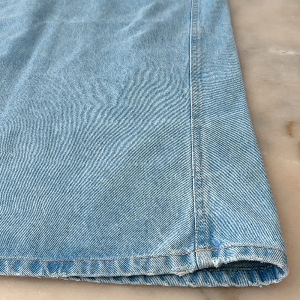 Zara Square Neck Light Blue Denim Mini Dress Sz L - Picture 6 of 11